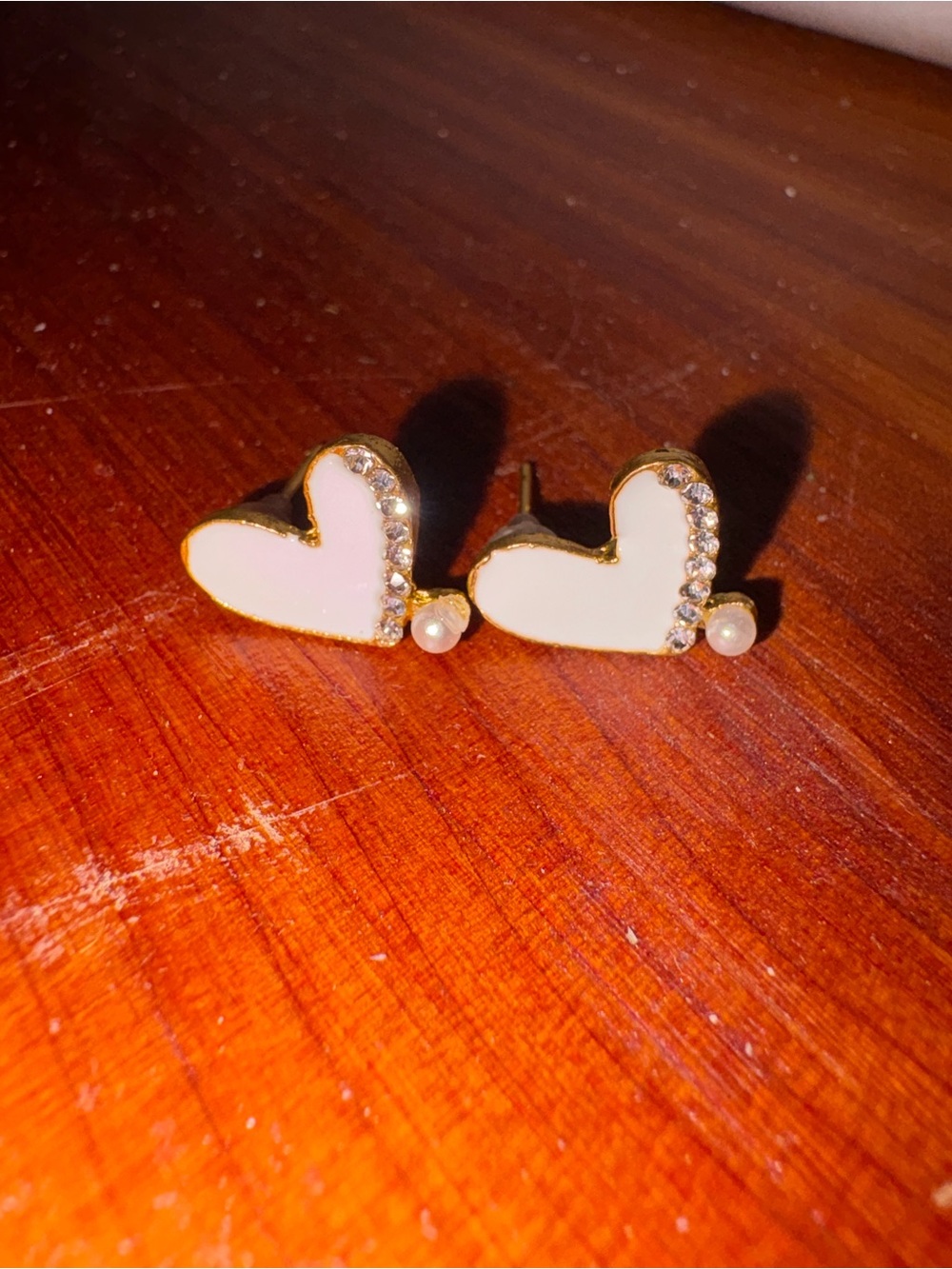 Gold-Tone Heart Stud Earrings Crystal Accent and Pearl